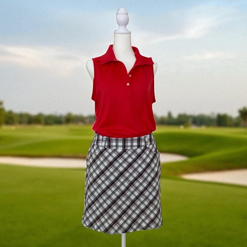 TEHAMA Nancy Haley Golf/Tennis White, Red & Black Plaid Skort Size: 6
